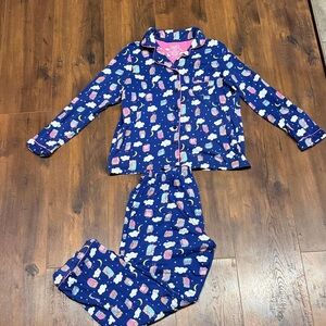 Pillow Talk Owl Celestial Pattern 100% Cotton Blue and Pink Girls PJ Set Sz L